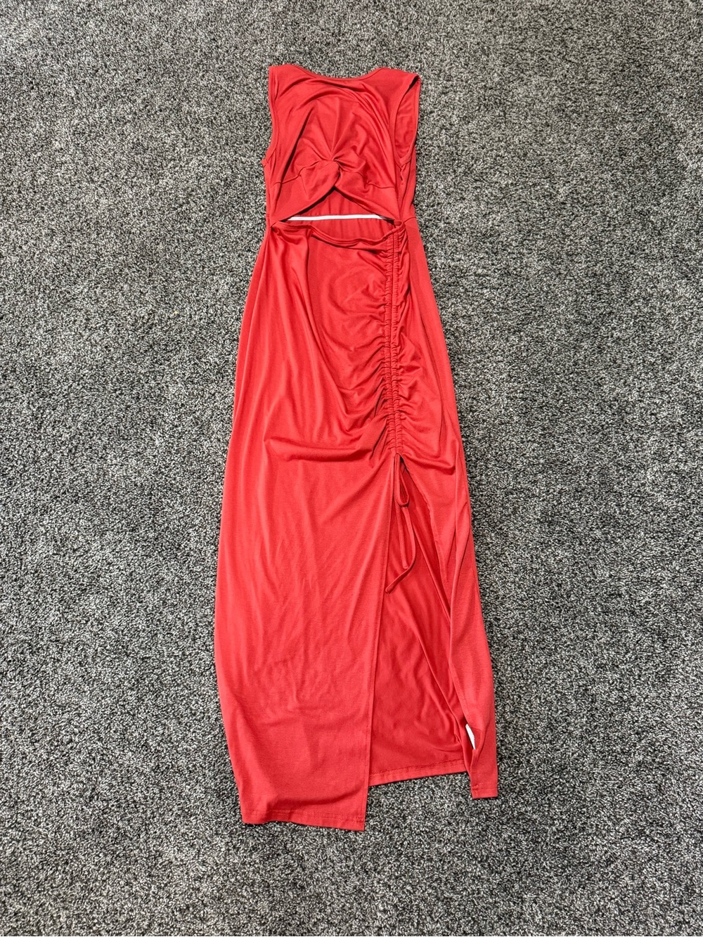 Red Ruched Cutout Maxi Dress